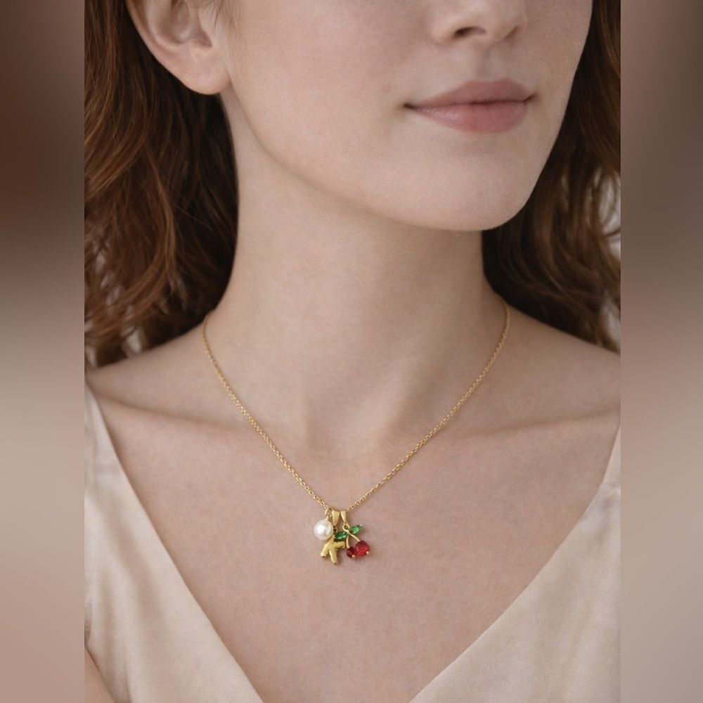 Gold Cherry Initial K Pendant Necklace N1298